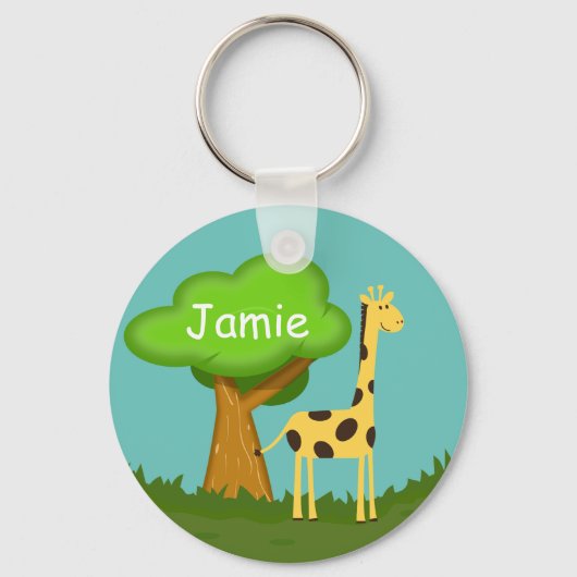 Cute Giraffe and Tree Art Personalised Keychain キーホルダー (正面)