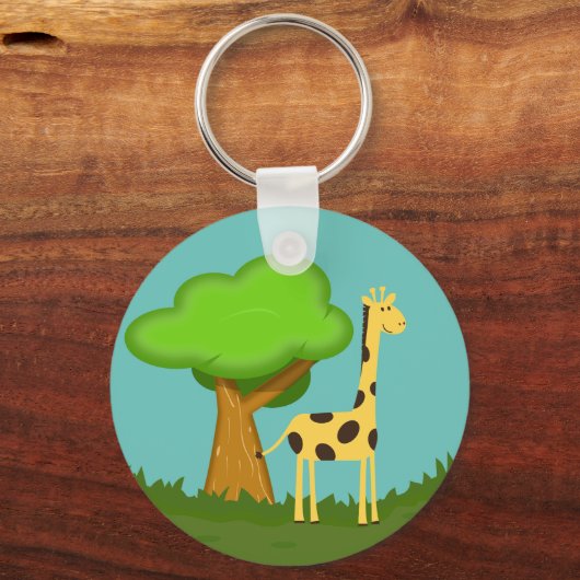 Cute Giraffe and Tree Art Personalised Keychain キーホルダー (裏面)