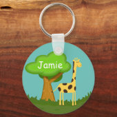 Cute Giraffe and Tree Art Personalised Keychain キーホルダー (正面)