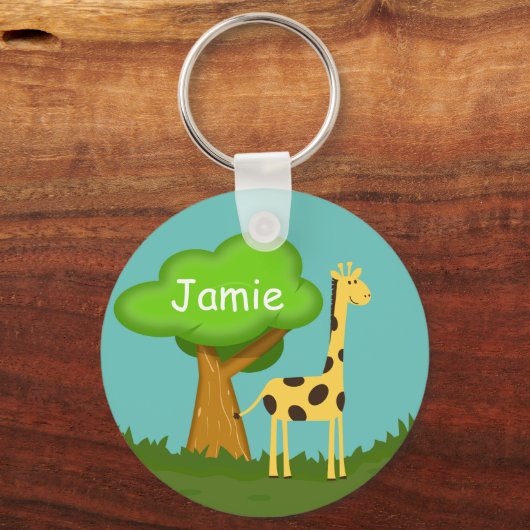 Cute Giraffe and Tree Art Personalised Keychain キーホルダー (正面)