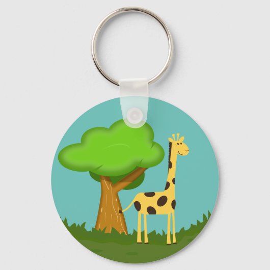 Cute Giraffe and Tree Art Personalised Keychain キーホルダー (裏面)