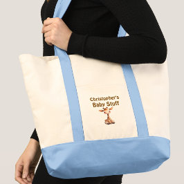 Cute giraffe baby stuff name blue brown トートバッグ