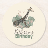 Cute Giraffe Botanical Animal Birthday Party ラウンドペーパーコースター (正面)