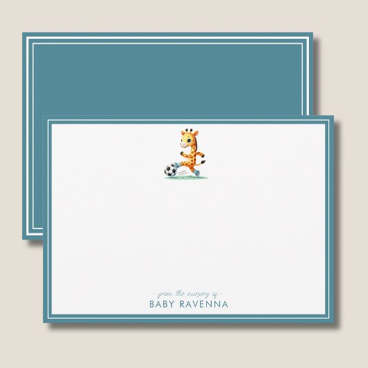 Cute Giraffe Boy Playing Soccer Baby Shower ノートカード