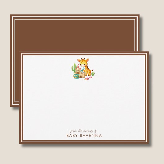 Cute Giraffe Boy Sandcastle Baby Shower Note Card ノートカード