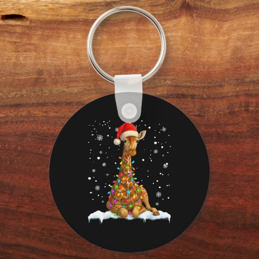 Cute Giraffe Christmas Light Funny Giraffe Lover X キーホルダー (正面)