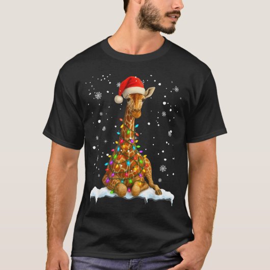 Cute Giraffe Christmas Light Funny Giraffe Lover X Tシャツ (正面)