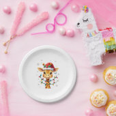 Cute Giraffe Christmas Lights Santa Hat Xmas Pajam ペーパープレート (パーティー)