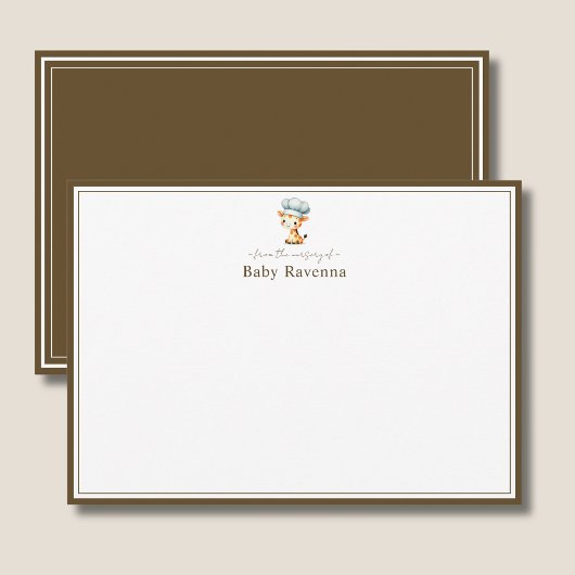 Cute Giraffe Cocoa Brown Border Nursery New Baby ノートカード