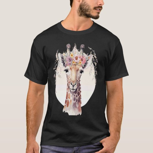 Cute Giraffe Flower Crown Africa Safari Animal Tシャツ (正面)