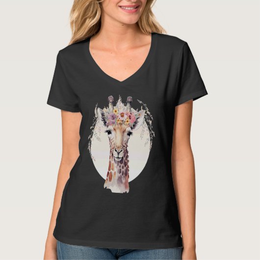 Cute Giraffe Flower Crown Africa Safari Animal Tシャツ (正面)