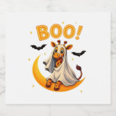 Cute Giraffe Ghost on Moon � Funny Halloween Boo D スパークリングワインラベル (シングルラベル)