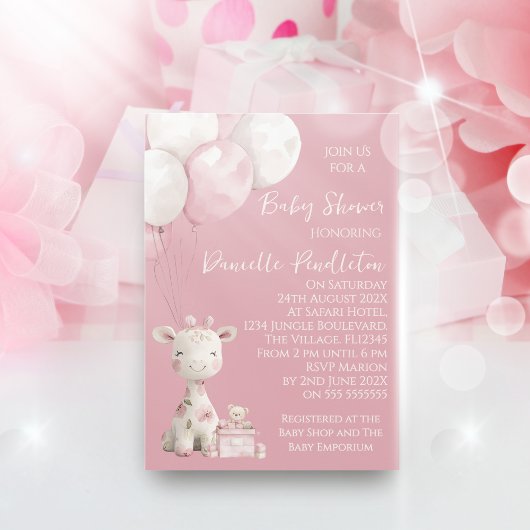 Cute Giraffe Girl Baby Shower Invitation 招待状