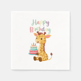 Cute Giraffe Happy Birthday Kids Party スタンダードカクテルナプキン