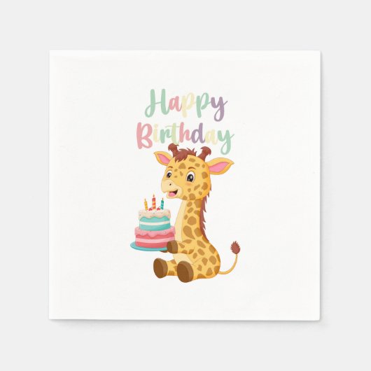 Cute Giraffe Happy Birthday Kids Party スタンダードカクテルナプキン (正面)
