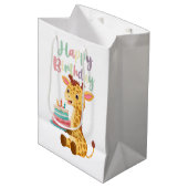 Cute Giraffe Happy Birthday Kids (Personalise) ミディアムペーパーバッグ (正面アングル)