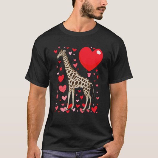 Cute Giraffe Heart Tall Couples Valentine Zoo Anim Tシャツ (正面)