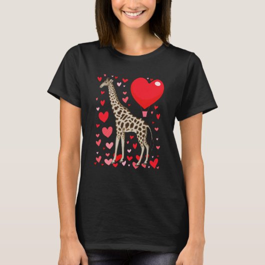 Cute Giraffe Heart Tall Couples Valentine Zoo Anim Tシャツ (正面)