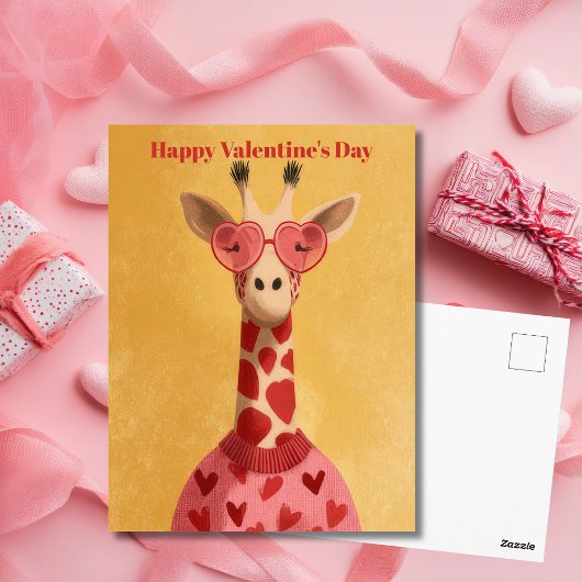 Cute Giraffe Hearts Pullover Valentine`s Day Card  ポストカード