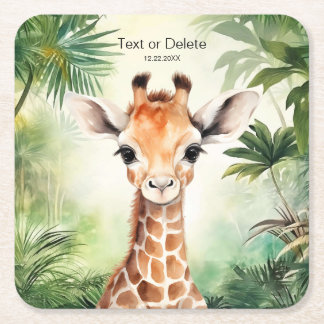 Cute Giraffe Jungle Baby Shower Party Beautiful スクエアペーパーコースター
