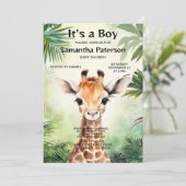 Cute Giraffe Jungle Baby Shower Party Beautiful 招待状 (スタンド正面)
