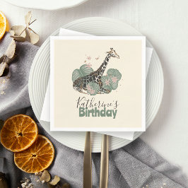 Cute Giraffe Jungle Botanical Animal Birthday   スタンダードカクテルナプキン