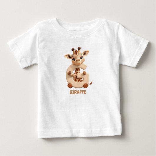 Cute Giraffe Letter G Kids T-Shirt | Animal Alphab ベビーTシャツ (正面)