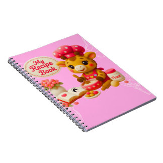 Cute Giraffe My Recipe Book Kawaii Pink Notebook ノートブック