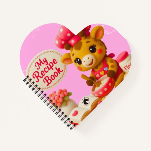 Cute Giraffe My Recipe Book Kawaii Pink Notebook ノートブック (正面)