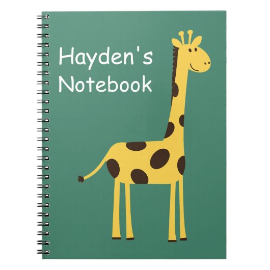 Cute Giraffe Personalised Green ノートブック (正面)