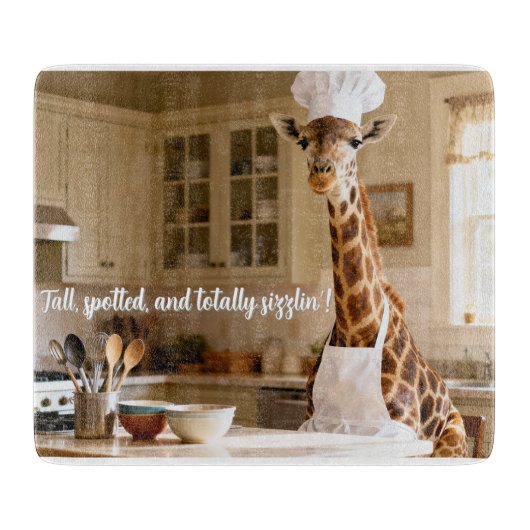 Cute Giraffe Personalized Glass Cutting Board カッティングボード (正面)