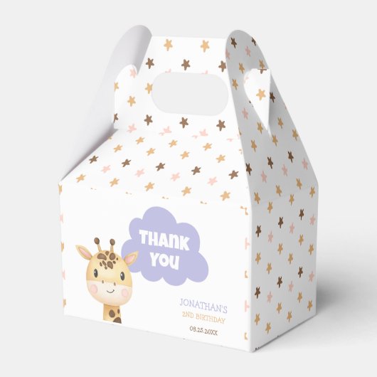Cute Giraffe Safari Animal Kids Birthday フェイバーボックス (正面サイド)