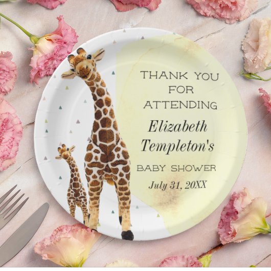 Cute Giraffe Safari Baby Shower Gender Neutral Pap ペーパープレート