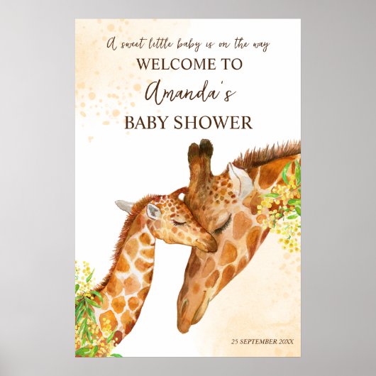 Cute Giraffe safari baby shower welcome sign ポスター (正面)