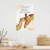 Cute Giraffe safari baby shower welcome sign ポスター (キッチン)