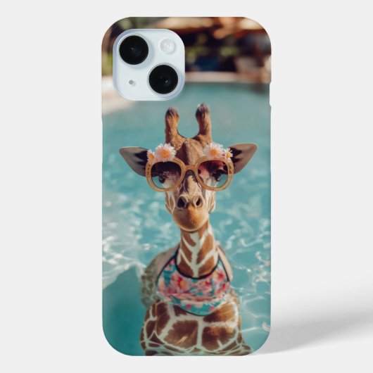 Cute Giraffe Swimming Pool iPhone Case Case-Mate iPhoneケース (裏面)