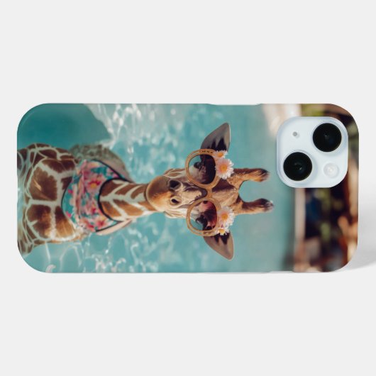 Cute Giraffe Swimming Pool iPhone Case Case-Mate iPhoneケース (裏面 (横))