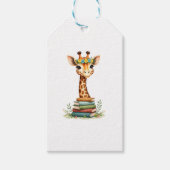 Cute Giraffe With Book Floral Bookworm Librarian B ギフトタグ (正面)