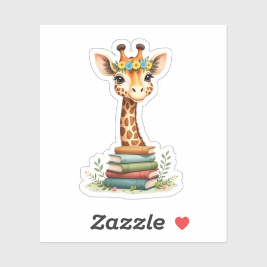 Cute Giraffe With Book Floral Bookworm Librarian B シール (シート)