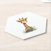 Cute Giraffe With Book Floral Bookworm Librarian B ペーパーコースター (アングル)