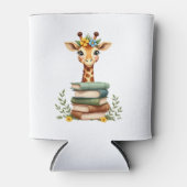 Cute Giraffe With Book Floral Bookworm Librarian B 缶クーラー (正面)