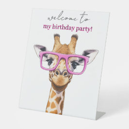  Cute Giraffe with Pink Glasses 台座サイン