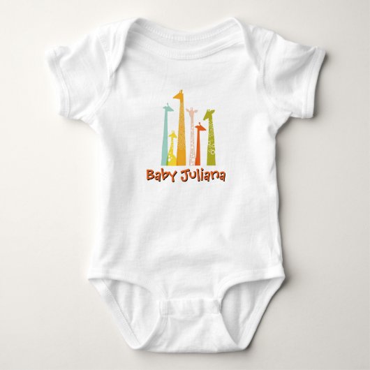 Cute Giraffes With Customized Baby Name  ベビーボディスーツ (正面)