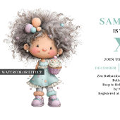 Cute Girl 2nd Birthday Whimsy Purple Green invites 招待状