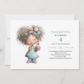 Cute Girl 2nd Birthday Whimsy Purple Green invites 招待状 (正面)