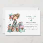 Cute Girl 7th Birthday Purple Green Whimsy invite 招待状 (正面)