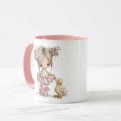 Cute Girl and Duckling Whimsical Nursery Art マグカップ (正面左)