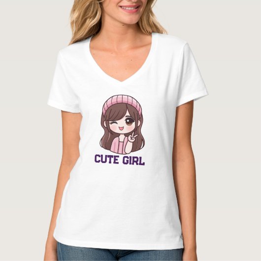 Cute Girl Anime T-Shirt Tシャツ (正面)