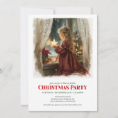 Cute girl awaits Santa printable Christmas invite 招待状 (正面)