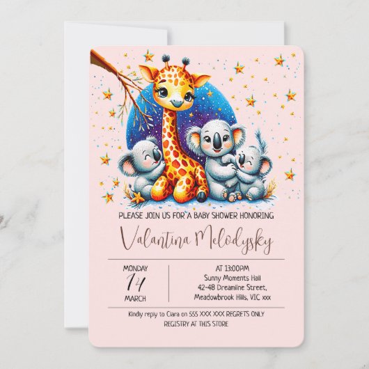 Cute girl baby shower Invitation 招待状 (正面)